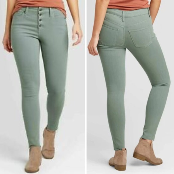 Universal Thread Denim - High Rise button fly raw hem green skinny jeans Universal Thread size 00 / 24